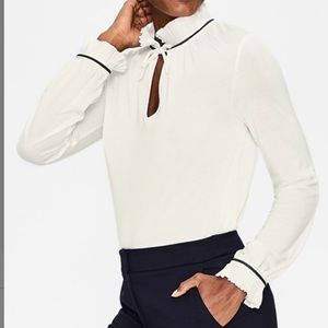 NWT Boden cream colored blouse with pleated neck